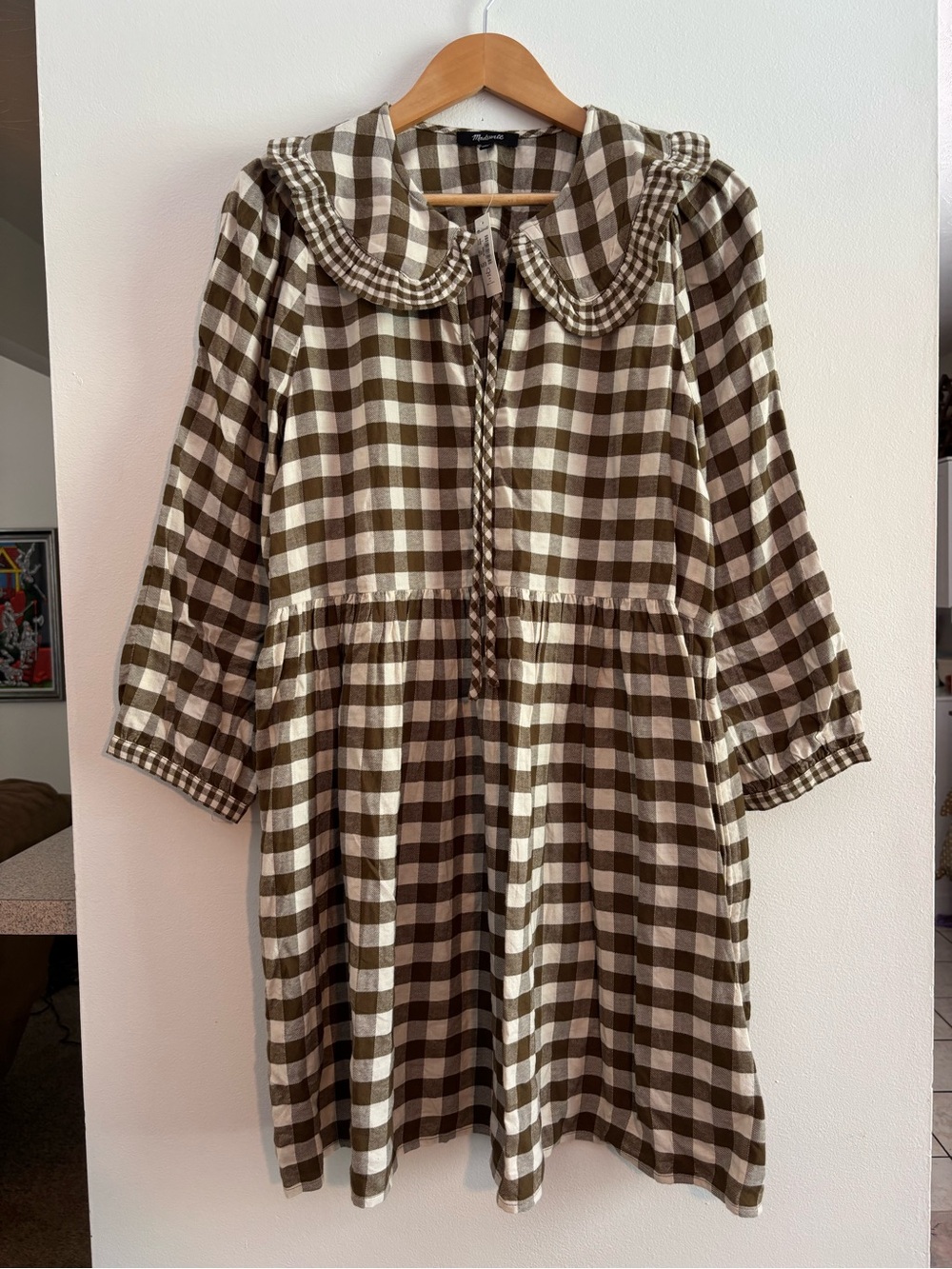 Madewell Gingham Collared Puff-Sleeve Mini Dress